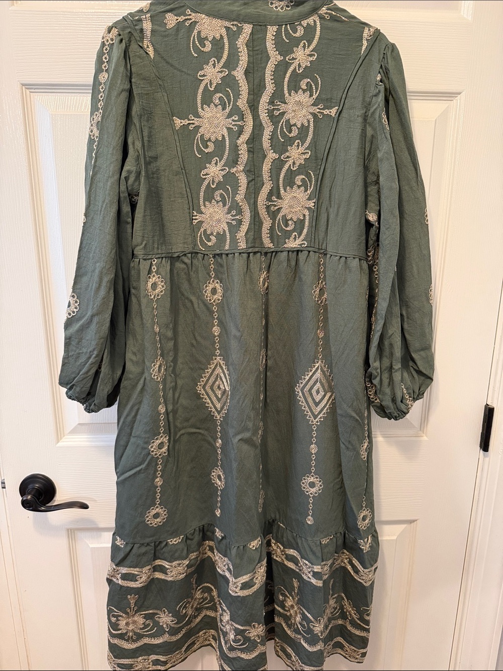 Olive and Cream Embroidered Maxi Dress - Picture 7 of 8